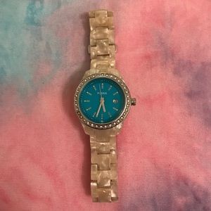 Fossil Cream Watch with Turquoise Face